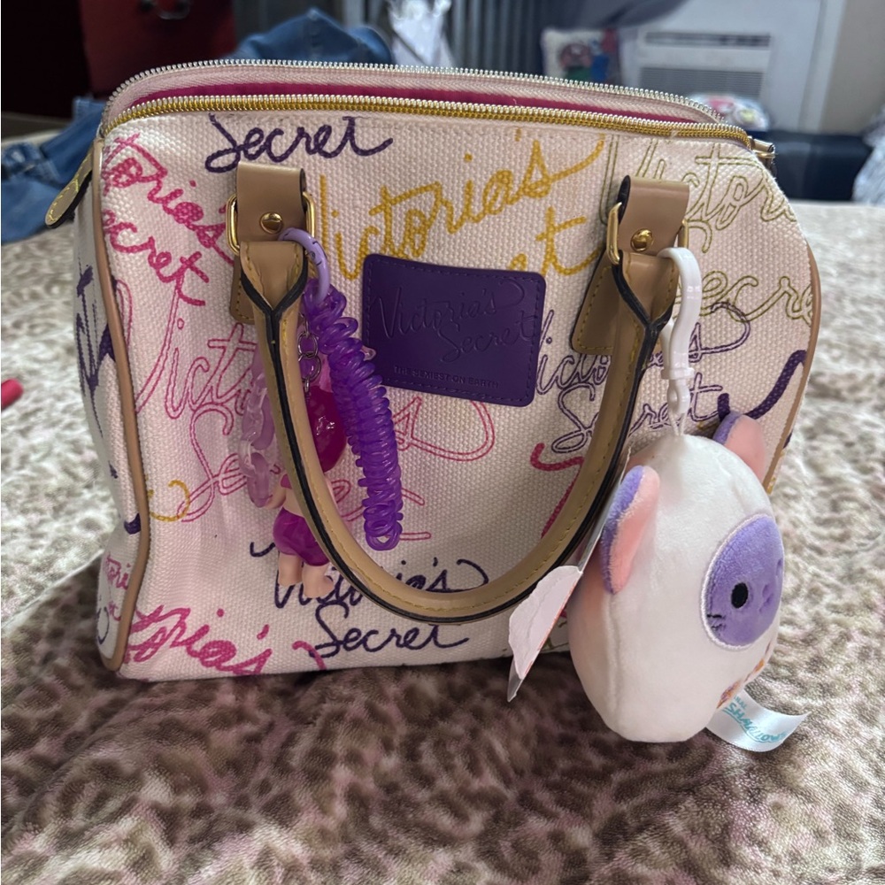 Victoria's Secret Purple and Pink Cosmetic Bags with Handcrafted Designs